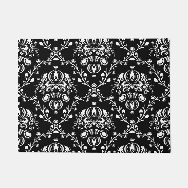 Black and White Damask Doormat (Front)