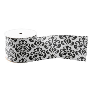 Black and White Damask Elegant Grosgrain Ribbon