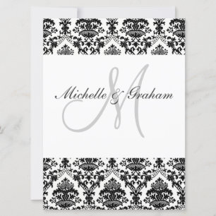 Black and White  Damask Elegant Wedding Invitation