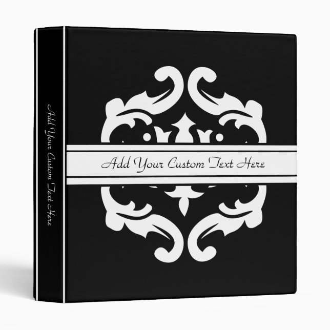 Black and White Damask Embellishment Custom Binder (Front/Spine)