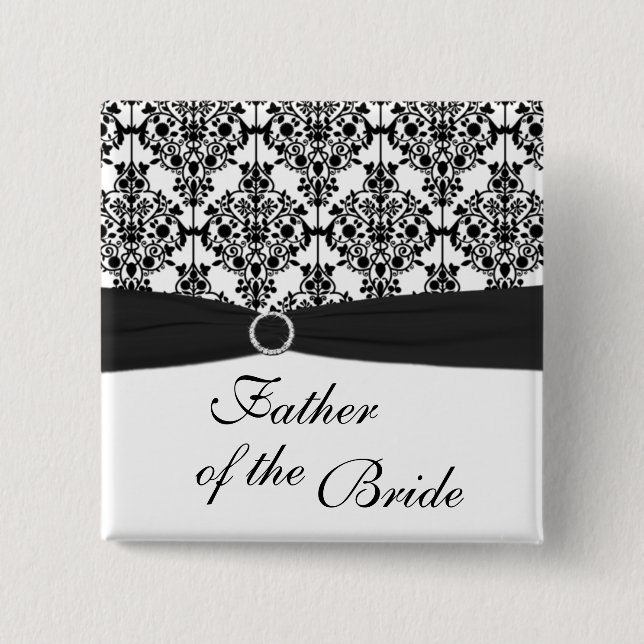 Black and White Damask Father of the Bride Pin (Front)
