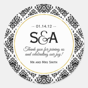 Black and White Damask Favour Stickers
