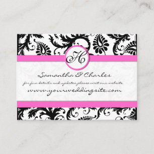 Black and White Damask Floral with Pink Trim Business Card