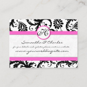 Black and White Damask Floral with Pink Trim Business Card