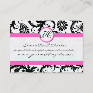 Black and White Damask Floral with Pink Trim Business Card
