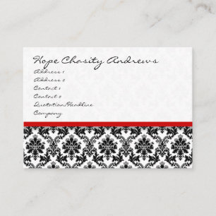 Black and White Damask Floral with Red Ribbon Business Card