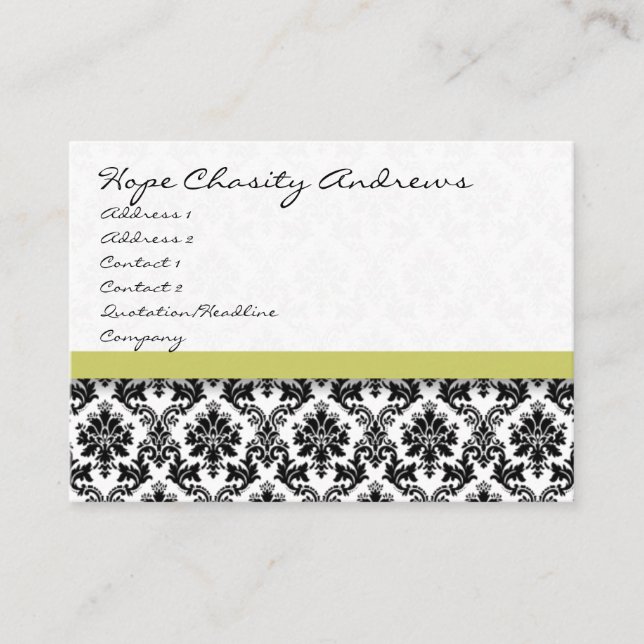 Black and White Damask Floral  with Red Ribbon Business Card (Front)