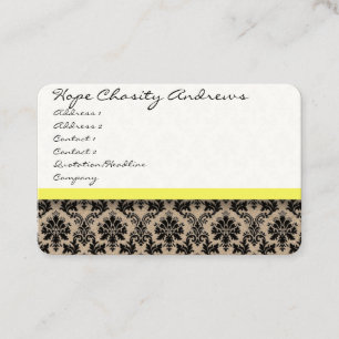Black and White Damask Floral  with Yellow Ribbon Business Card