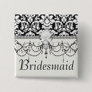 black and white damask flourish 2 inch square button