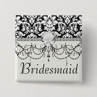 black and white damask flourish 2 inch square button