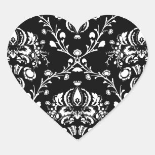 Black and White Damask Heart Sticker