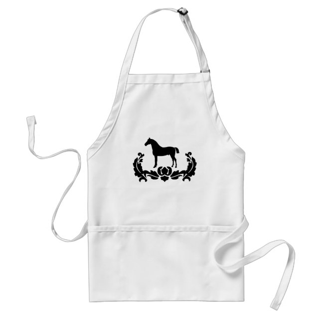 Black and White Damask Horse Standard Apron (Front)