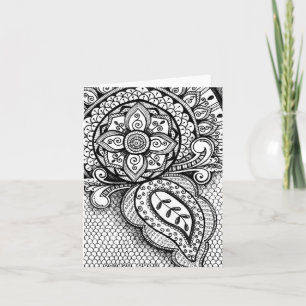 Black and White Damask Indian Mandala Thank You