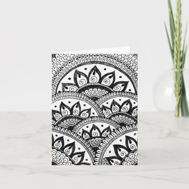 Black and White Damask Indian Mandala Thank You (Front)