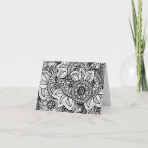 Black and White Damask Indian Mandala Thank You Card