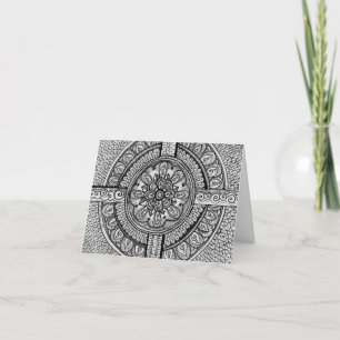 Black and White Damask Indian Mandala Thank You Card
