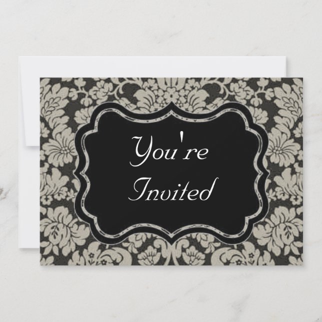 Black and White Damask Invitation (Front)