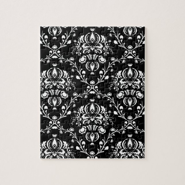 Black and White Damask Jigsaw Puzzle (Vertical)