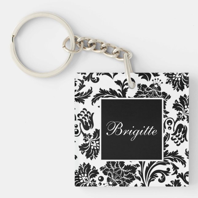 Black and white damask keychain (Front)