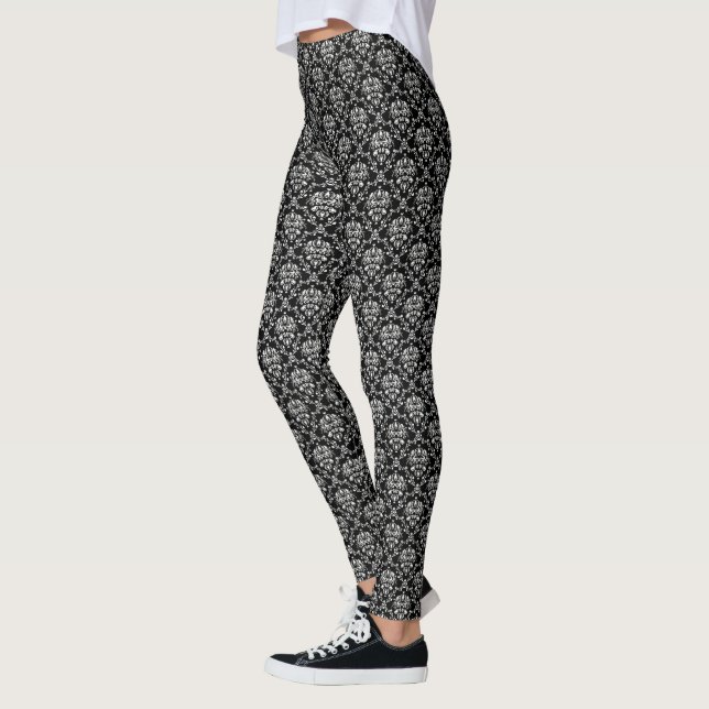 Black and White Damask Leggings (Left)
