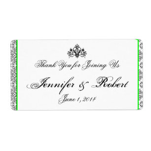 Black and White Damask Lime Water Bottle Label