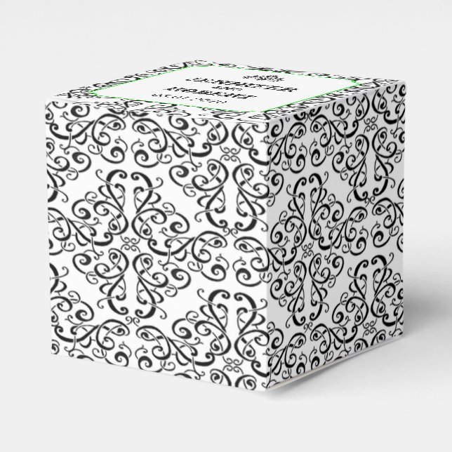 Black and White Damask Lime Wedding Favour Box (Front Side)