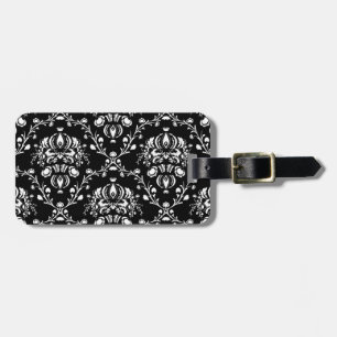 Black and White Damask Luggage Tag