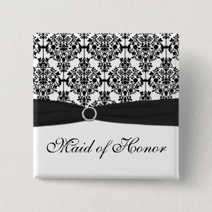 Black and White Damask Maid of Honour Pin