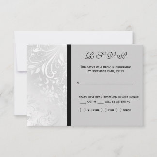 Black and White Damask Matching RSVP Card