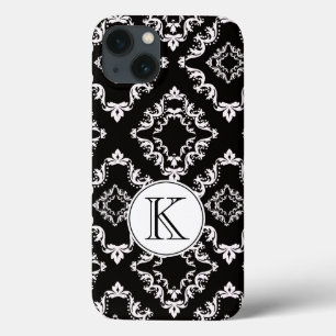 Black and White Damask Monogram iPhone 13 Case