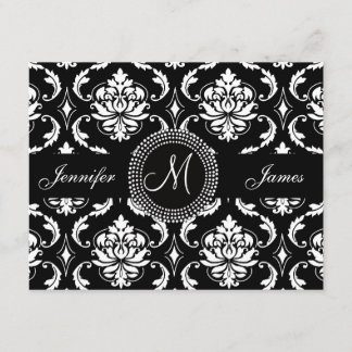 Black and White Damask Monogram RSVP Card