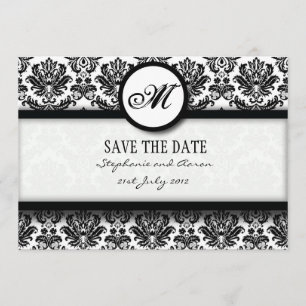 Black and White Damask Monogram Save The Date Card