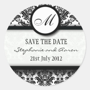 Black and White Damask Monogram Wedding Sticker
