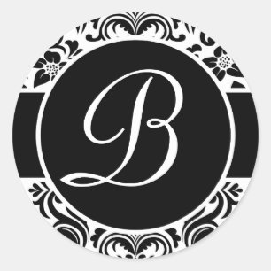 Black and White Damask Monogrammed Envelope Seals