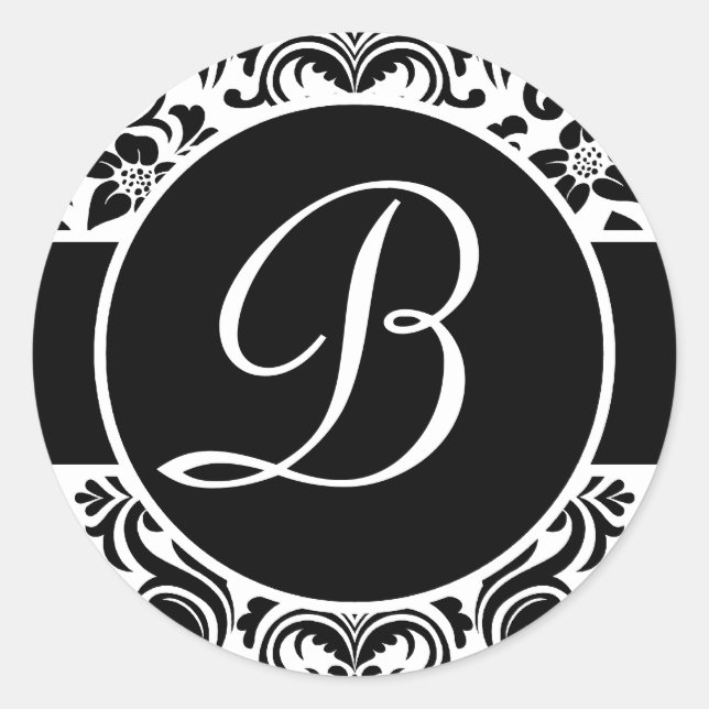 Black and White Damask Monogrammed Envelope Seals (Front)