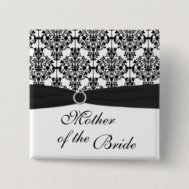 Black and White Damask Mother of the Bride Pin (Front)