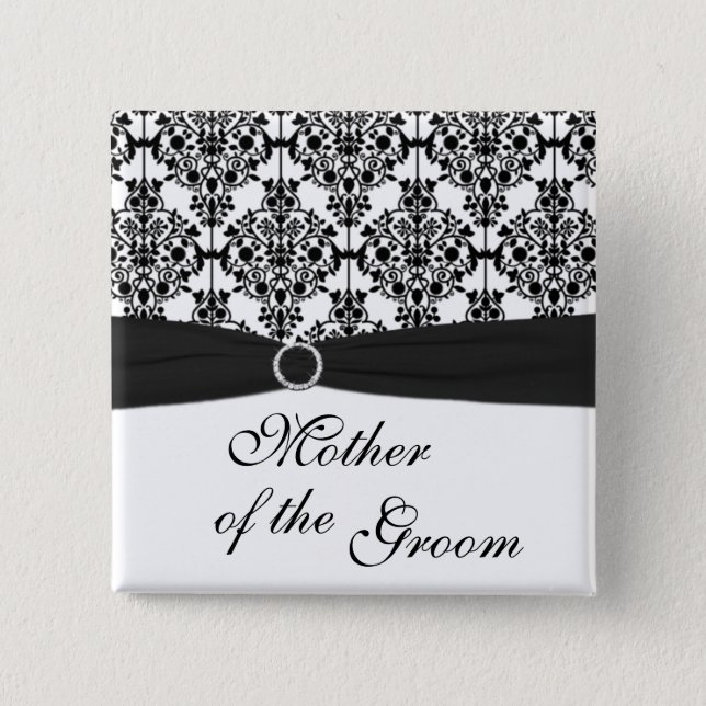 Black and White Damask Mother of the Groom Pin (Front)