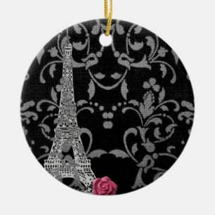 Black and White Damask Parisian Design Ceramic Ornament