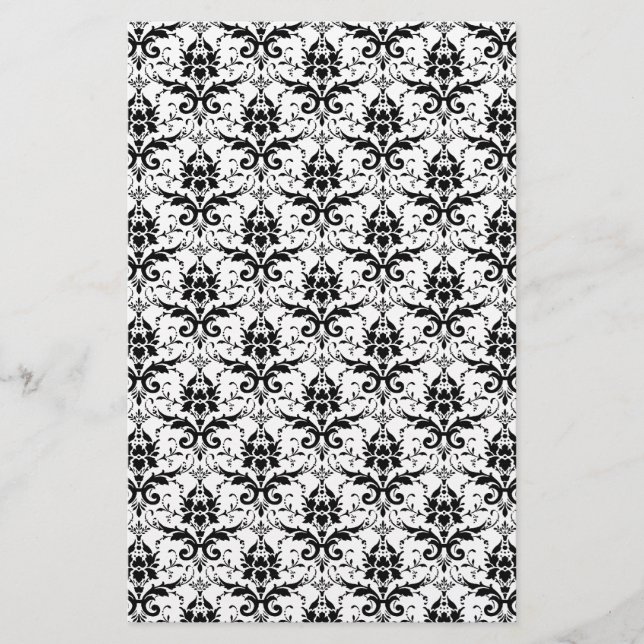 Black and White Damask Patter Scrapbook Paper (Front)
