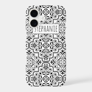 Black and white damask pattern and name
