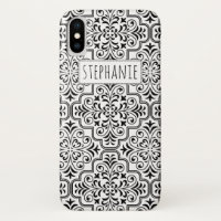 Black and white damask pattern and name