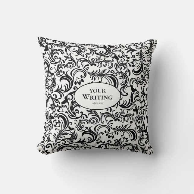 Black and White Damask Pattern Custom Wedding Throw Pillow (Front)