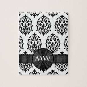 Black and white damask pattern jigsaw puzzle