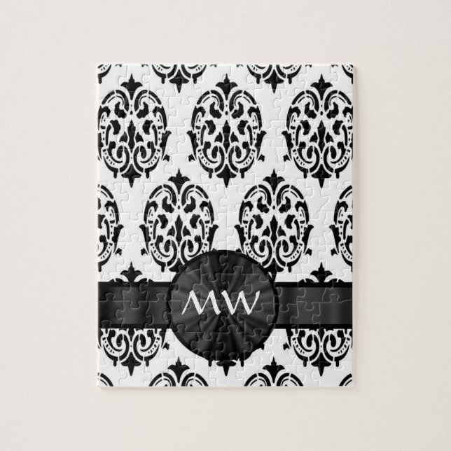 Black and white damask pattern jigsaw puzzle (Vertical)
