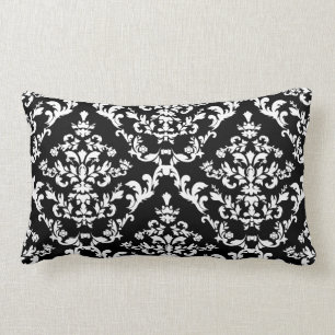 Black and White Damask Pattern Lumbar Pillow