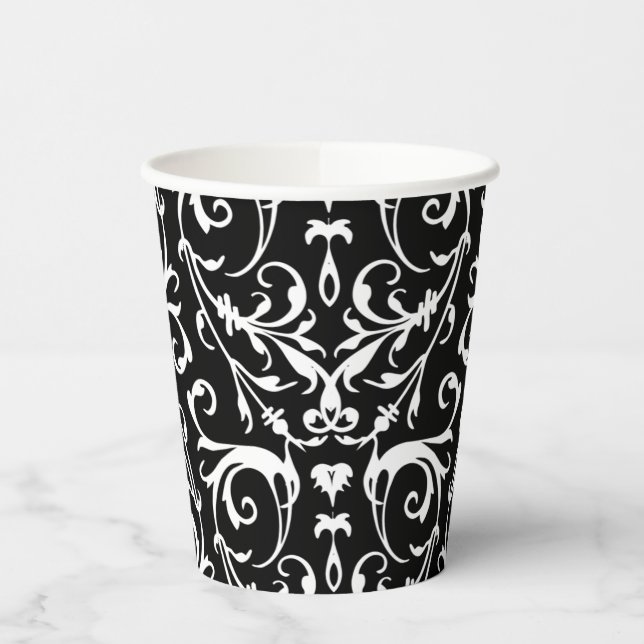 Black And White Damask Pattern Paper Cup (Left)