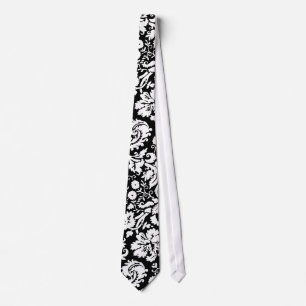 Black and white damask pattern tie