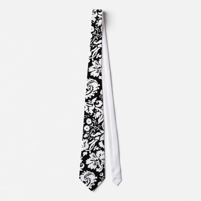 Black and white damask pattern tie (Front)