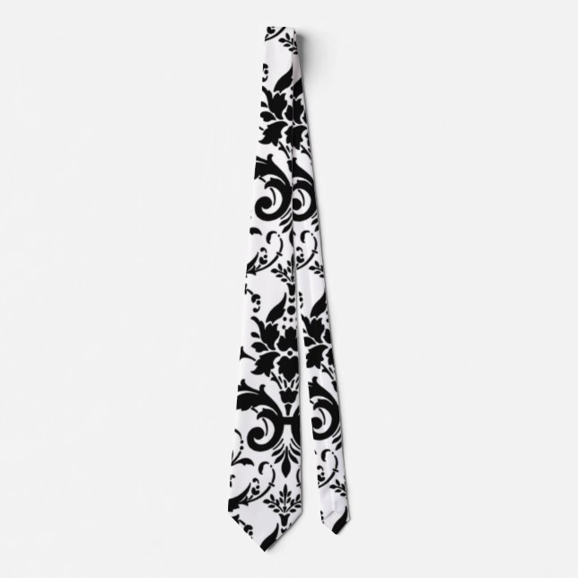 Black and White Damask Pattern Tie (Front)