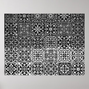 Black and white damask patterns poster